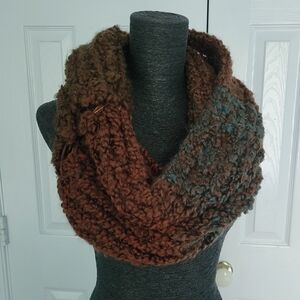 Hand crafted Topaz nutmeg and teal wide winter wrap